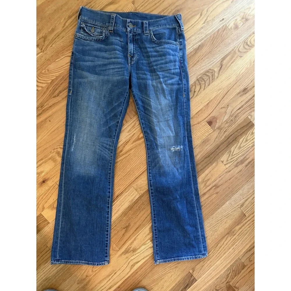 TRUE RELIGION BILLY 34x33 Bootcut Men's‎ Jeans Distressed Flap Pocket